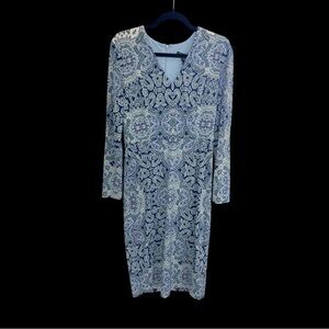 Maggy London Elegant Blue Patterned Dress